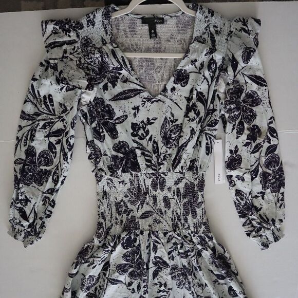 Aqua IDK7298 Women's Sz XS Blue Multi Smocked Floral Print Midi Dress $118 - Picture 11 of 16